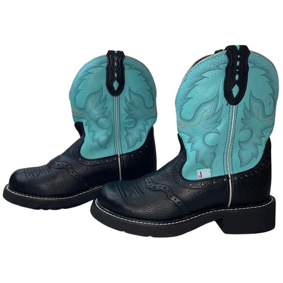 JUSTIN GYPSY L9905 Gemma Short Western Cowgirl Boots Size 6.5B Black & Turquoise - Picture 1 of 15